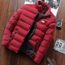 (Wine Red, L) Men's Padded Coat Mid-length Thick Down Jacket Winter Warm Coat Fitted Fit