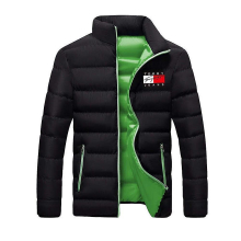 (Black Green, L) Men's Padded Coat Mid-length Thick Down Jacket Winter Warm Coat Fitted Fit