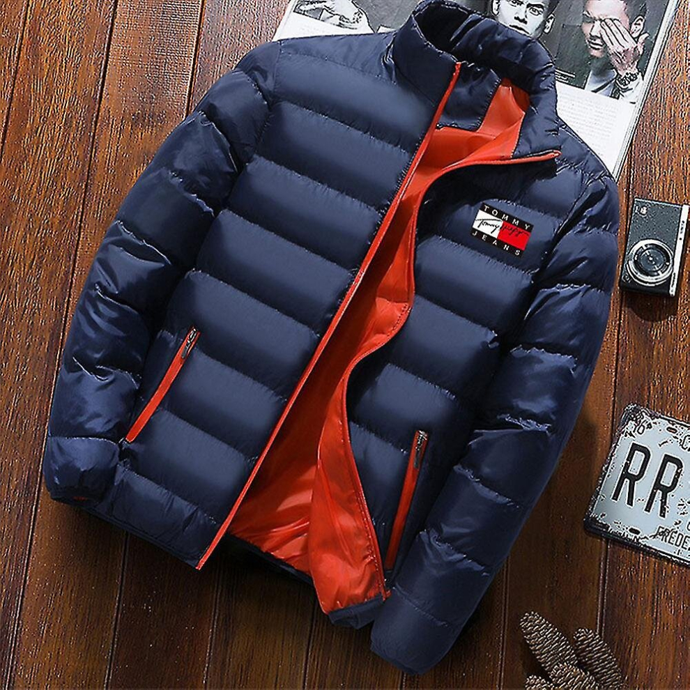 (Navy Blue, M) Men's Padded Coat Mid-length Thick Down Jacket Winter Warm Coat Fitted Fit
