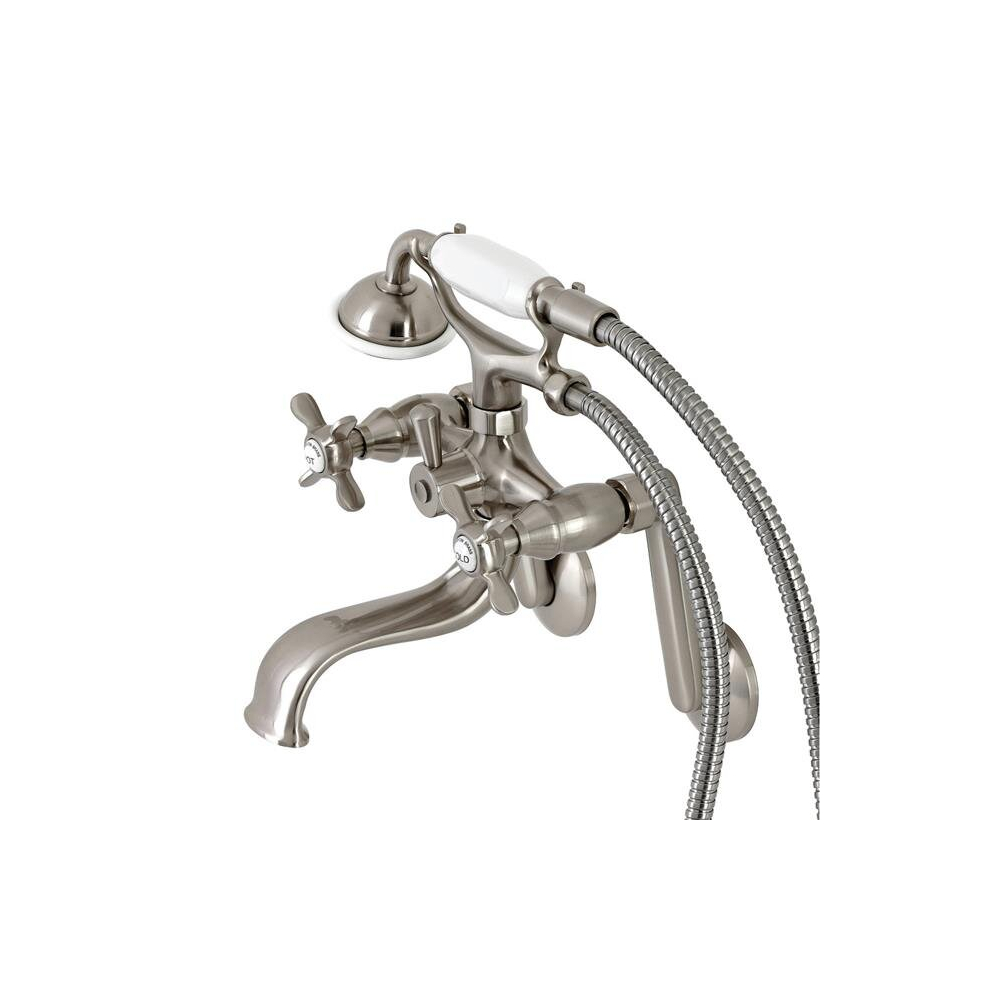 Kingston Tub Wall Mount Clawfoot Tub Faucet With Hand Shower, Brushed Nickel 780475867697