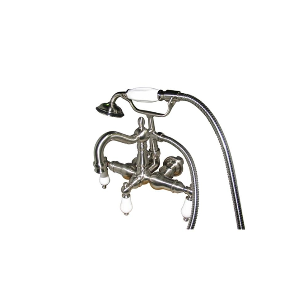 3.375 Inch Center Spread Tub-Wall Mount Clawfoot Tub Filler With Hand Shower - Satin Nickel 780475835627