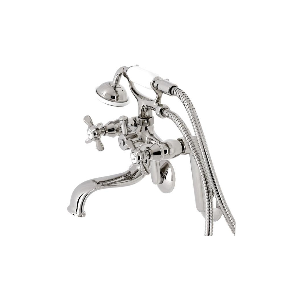 Kingston Tub Wall Mount Clawfoot Tub Faucet With Hand Shower, Polished Nickel 780475859357