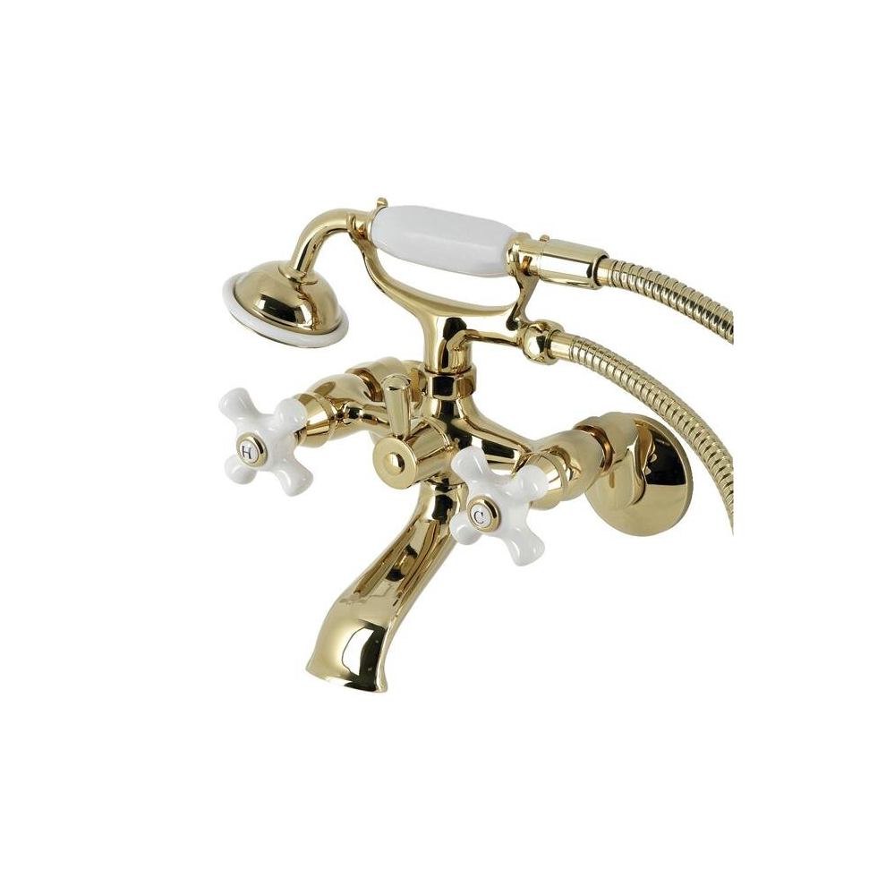 Kingston Tub Wall Mount Clawfoot Tub Faucet With Hand Shower, Polished Brass 780475855021