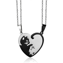 Aveki Couple Heart Or Cat Bff Best Friend For Girls Puzzle Friendship Pendant Necklaces,316l Stainless Steel, 1-black