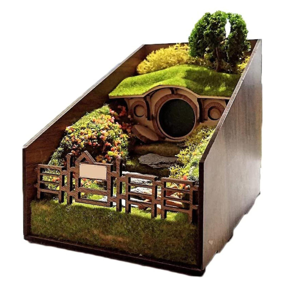 Dwarf Cave House Bookends,bookshelf Inserts Decorative Wooden Book Corners Miniature Landscape