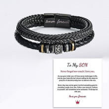 To My Son Love You Forever Bracelet, Braided Leather Bracelet For Men, Stainless Steel Personalized Engraved Bracelet