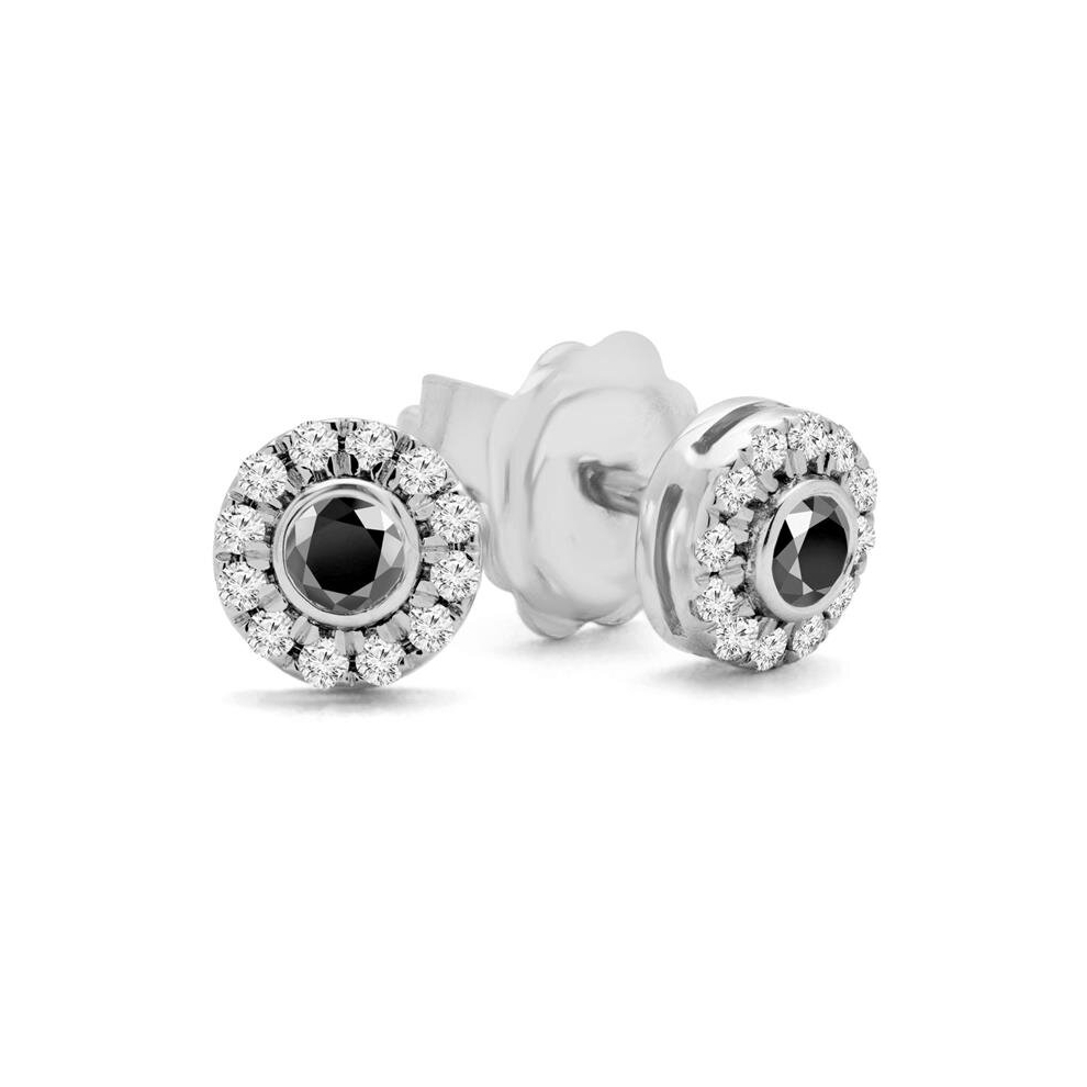 0.375 CTW Round Black Diamond Halo Stud Earrings in 14K White Gold