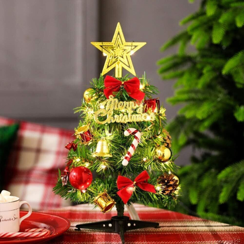 Mini Small Christmas Tree With LED Lights Tabletop Artificial Xmas Ornament Gift 1