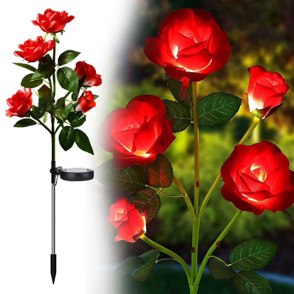 LED Solar Power Red Rose Flower Stake Lights Outdoor Garden Path Luminous Lamps