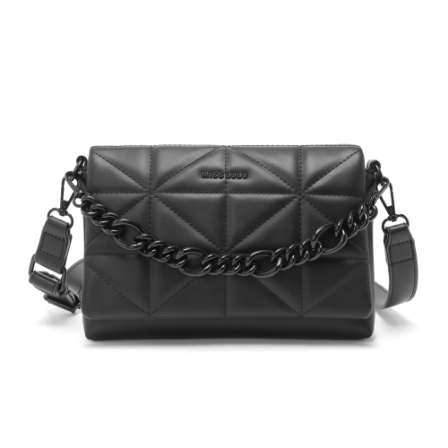 Miss Lulu (Black) Chic Quilted Shoulder Bag With Chain Strap