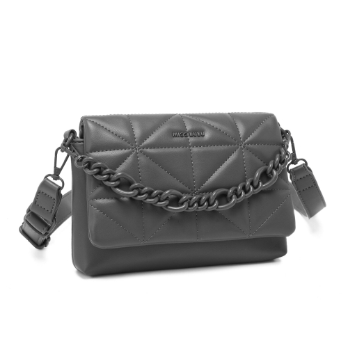 Miss Lulu (Grey) Chic Quilted Shoulder Bag With Chain Strap 1