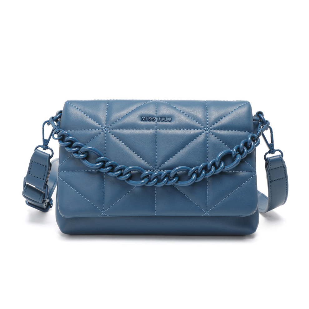 Miss Lulu (Blue) Chic Quilted Shoulder Bag With Chain Strap Blue