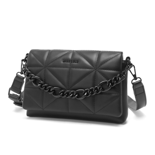 Miss Lulu (Black) Chic Quilted Shoulder Bag With Chain Strap 2