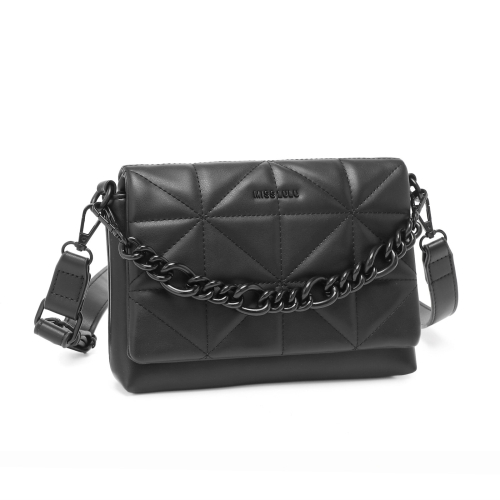 Miss Lulu (Black) Chic Quilted Shoulder Bag With Chain Strap 1