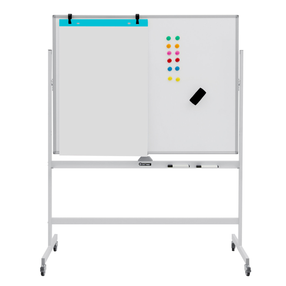 Double Sided Magnetic Whiteboard Adjustable Mobile Revolving Board with Magnets