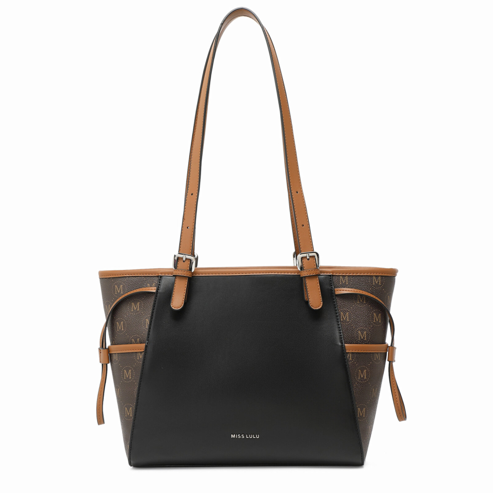 (Black and Brown) Elegant Tote Bag with Monogram Pattern