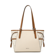 (Beige and Brown) Elegant Tote Bag with Monogram Pattern