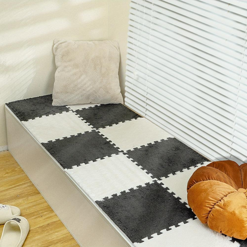 12pcs Plush Puzzle Foam Mat Square Interlocking Carpet Area Rug Puzzle Floor Mat Is Convenient For Playing Puzzles