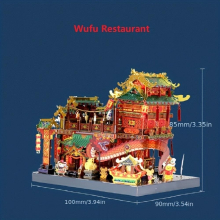 DIY 3D Metal Assembly Stainless Steel Puzzle Create Your Own Chinese Style Wufu Restaurant Model Educational Toy Desktop Decoration & Perfect Birthday