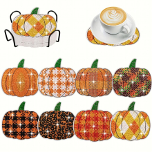 8pcs DIY 5D Diamond Acrylic Glass Coaster Set Pumpkin Coasters Suitable For For Friends And Relatives Family Gatherings Festive Decorations 9 3 86inch