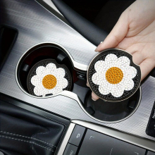 Sparkle Up Your Car Interior with 2pcs Sunflower DIY Diamond Painting Car Coasters
