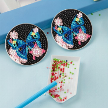 2pcs Butterfly Flower Coaster DIY Diamond Painting Car Coaster Car Interior Accessories Supplies Suitable For Cars Hand Birthday
