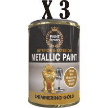 3 x 300ml Shimmering Metallic Gold Tin Paint Indoor Outdoor Fast Dry