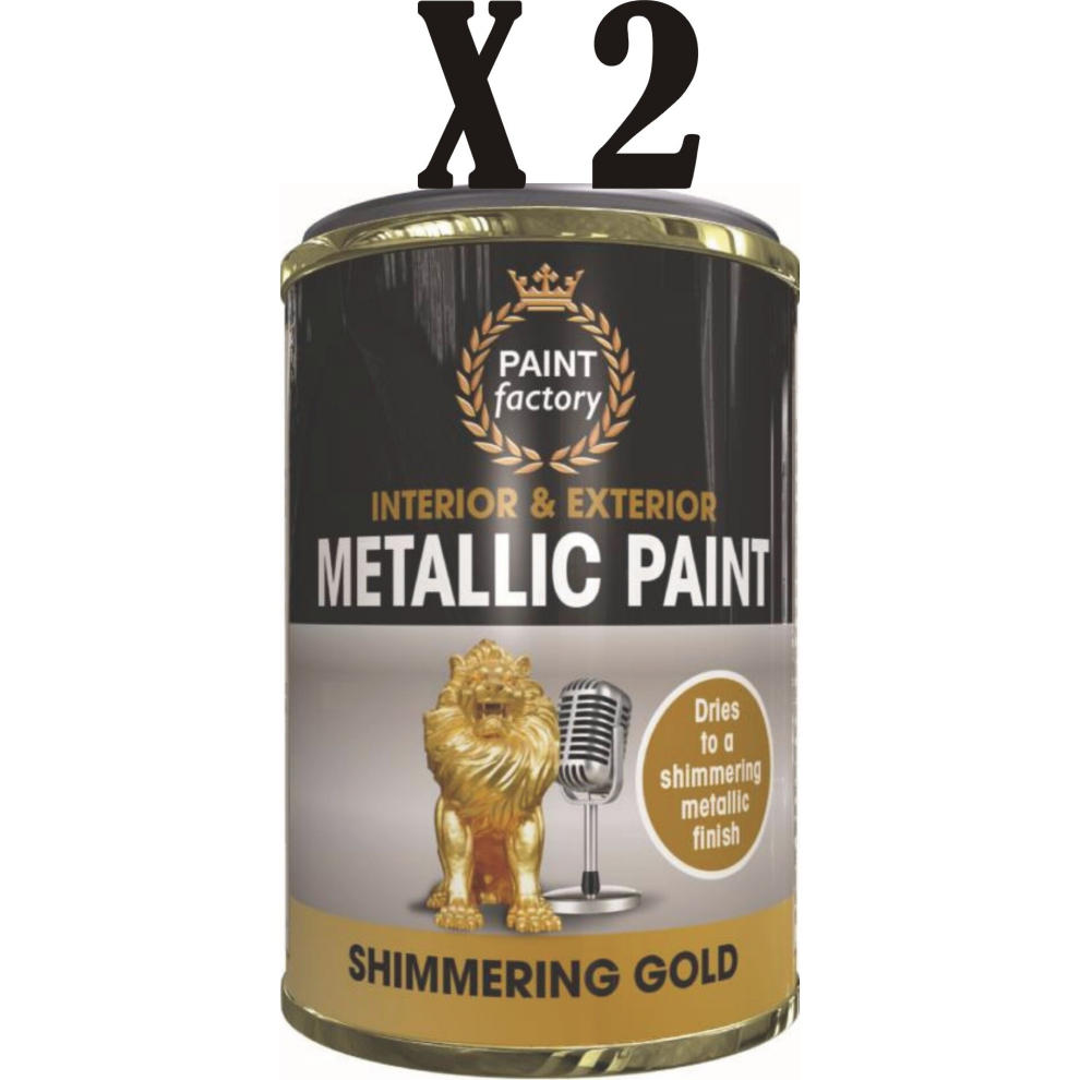 2 x 300ml Metallic Paint Finish Gold Tin Interior & Exterior Fast Dry