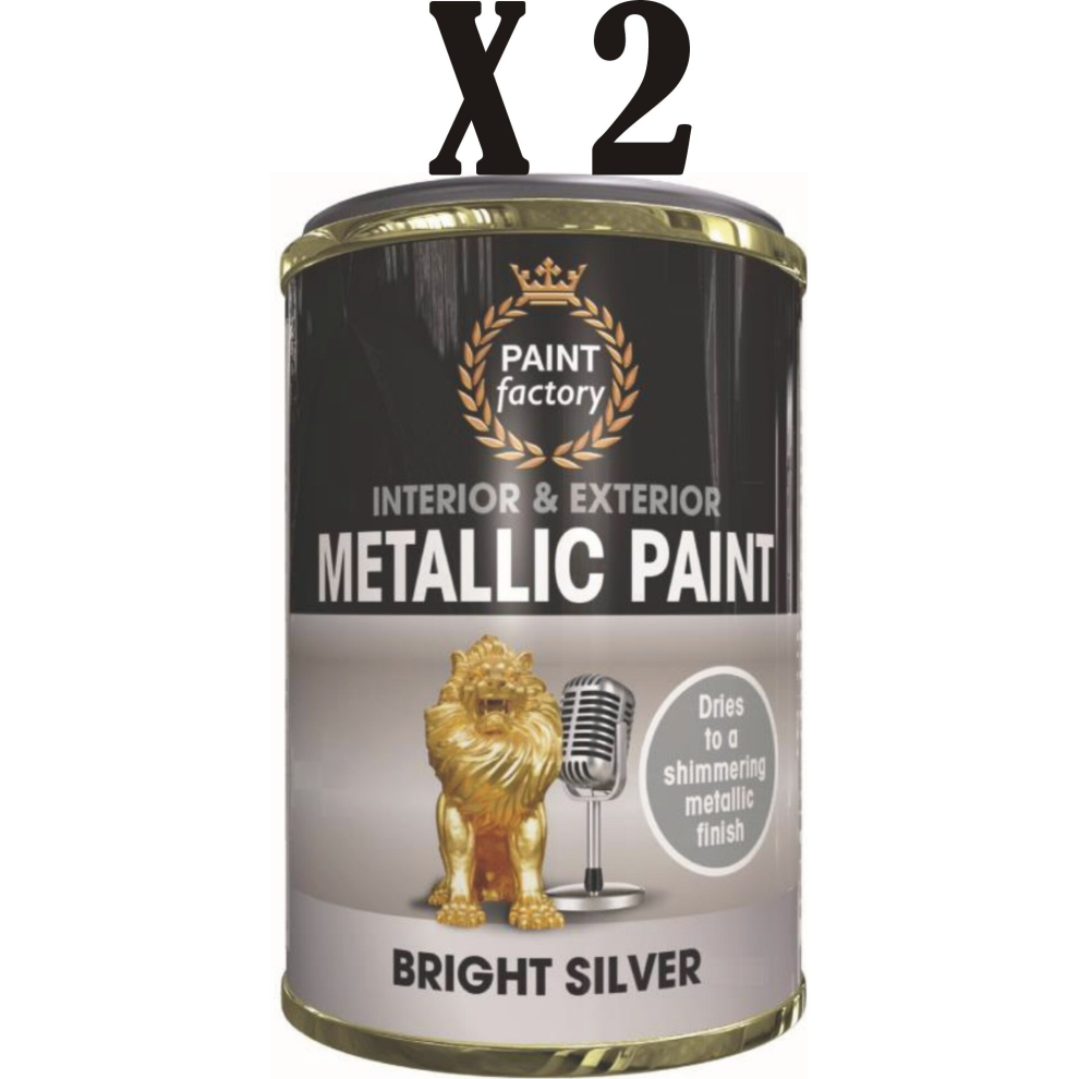 2 x 300ML Bright SILVER PAINT TIN BRIGHT FINISH INTERIOR EXTERIOR