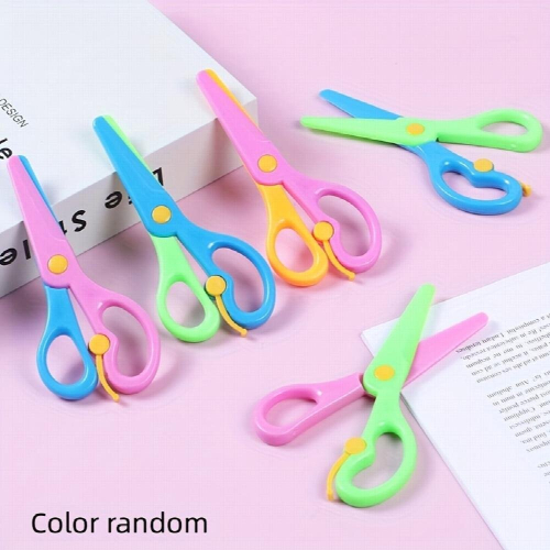 6pcs Art Scissors Plastic Scissors Spring Safety Scissors Paper cut Sticker Random