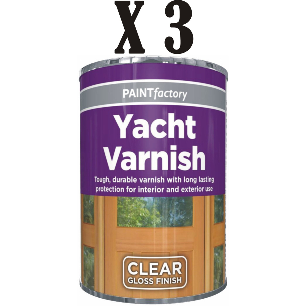 3 x 300ml Clear Yacht Varnish Tin Paint for Wood, Metal Plastic