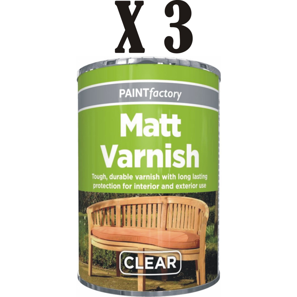 3 x 300ml Clear Matt  Varnish Tin Paint Factory Interior & Exterior