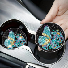 2pcs Butterfly Flower Coaster DIY Diamond Painting Car Coaster Car Interior Accessories Supplies Suitable For Cars Hand Birthday