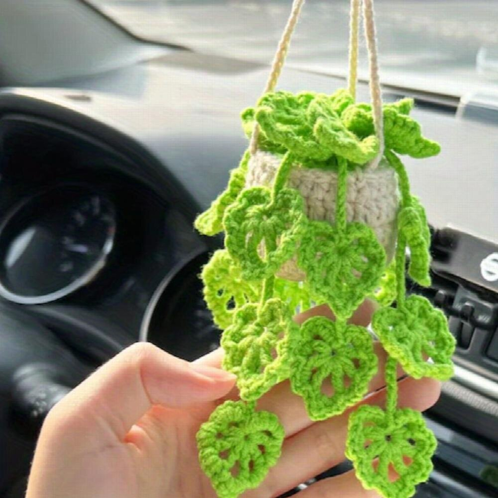 Hanging Plant For Car Car Plant Accessories Knitted Plant Car Mirror Hanger Boho Car Plant Crochet Hanging Basket 885680018022