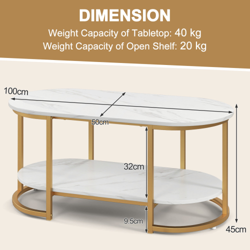 Costway Modern Faux Marble Coffee Table 2-Tier Rectangular Chic Cocktail Accent Table 1
