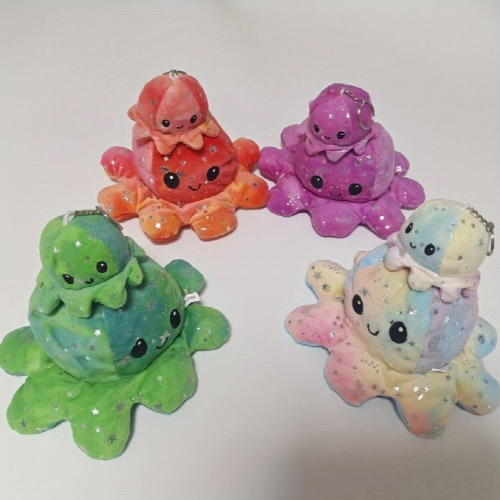 Flip Octopus Double sided Expression Parent child Set Funny Octopus Puppet Toy Keychain Ornament 2