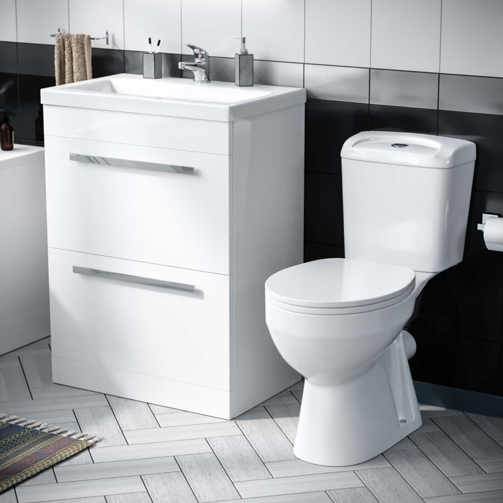 Photos - Washbasin cabinet Nes Home 610 mm Basin 2 Drawer Vanity Cabinet & WC Toilet Pan 2-Piece Suite Does not apply