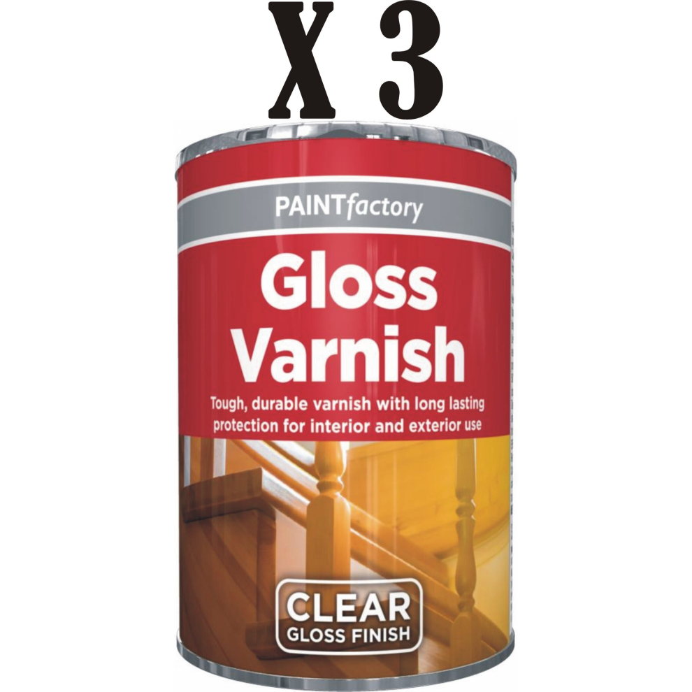 3 x 300ml Clear Gloss Varnish Paint Tin Gloss Finish Interior Exterior