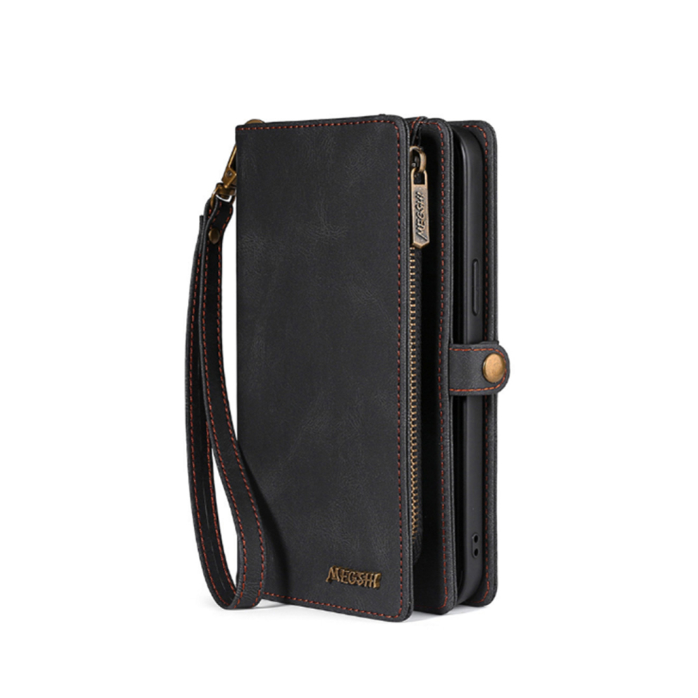 Photos - Case C02 Black Lanyard Zipper Smartphone Leather Detachable Multilayer Card Wallet Phone Cover Holder Type for IPhone 13Pro