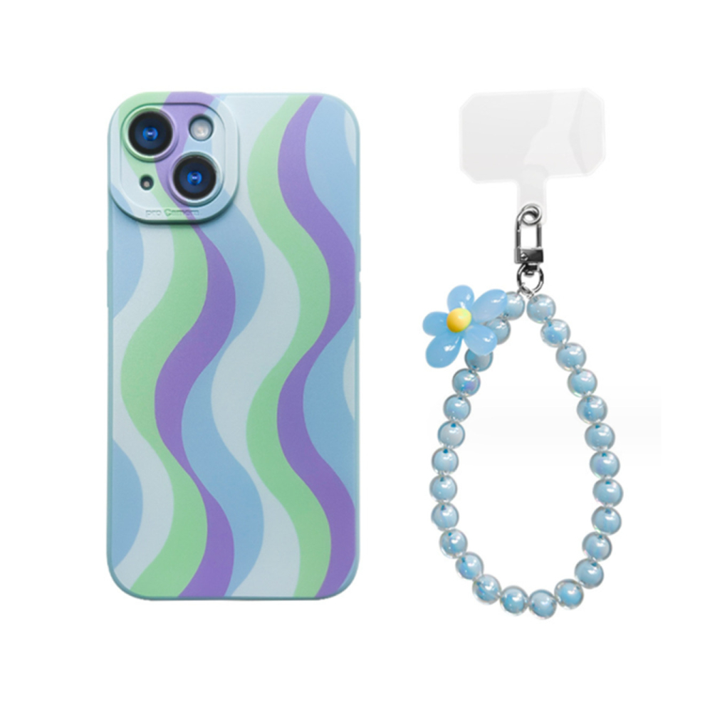 J14 Wave Patterned Phone Case Mobile Case With Chain For Iphone 14 6.1 Inch 766261985790