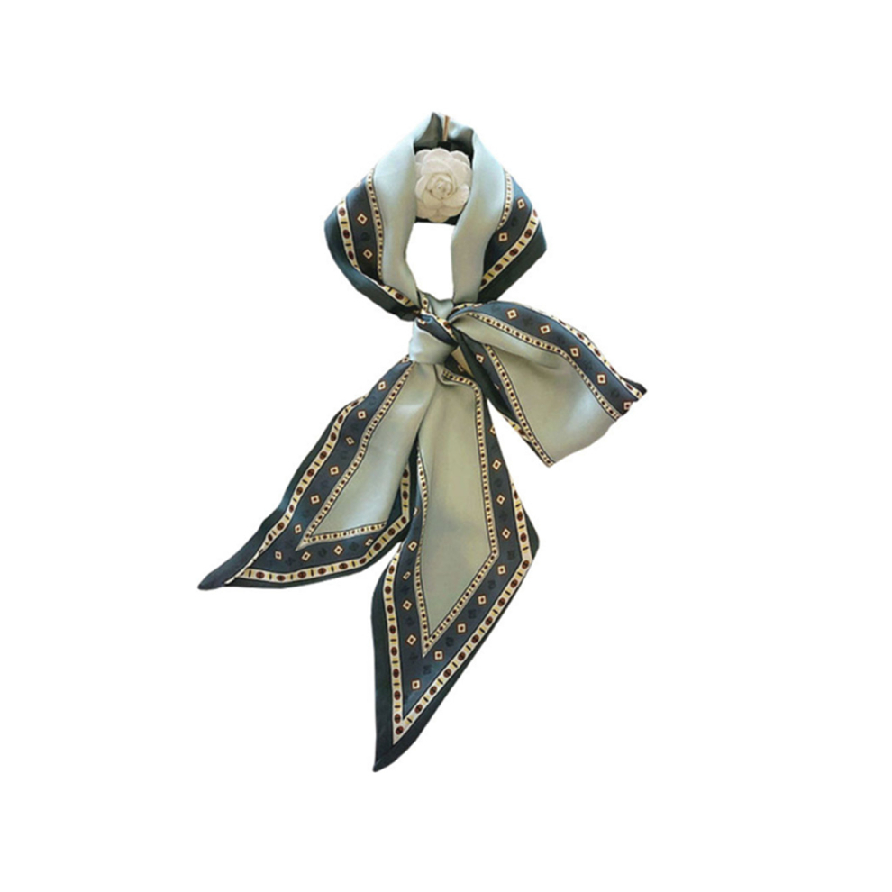 S76 145cm Green Geometric Print Small Silk Scarf Retro Decorative Professional Dress Scarves Hairband Temperament Long Versatile-image-OPC-PD5DRXG-NEW