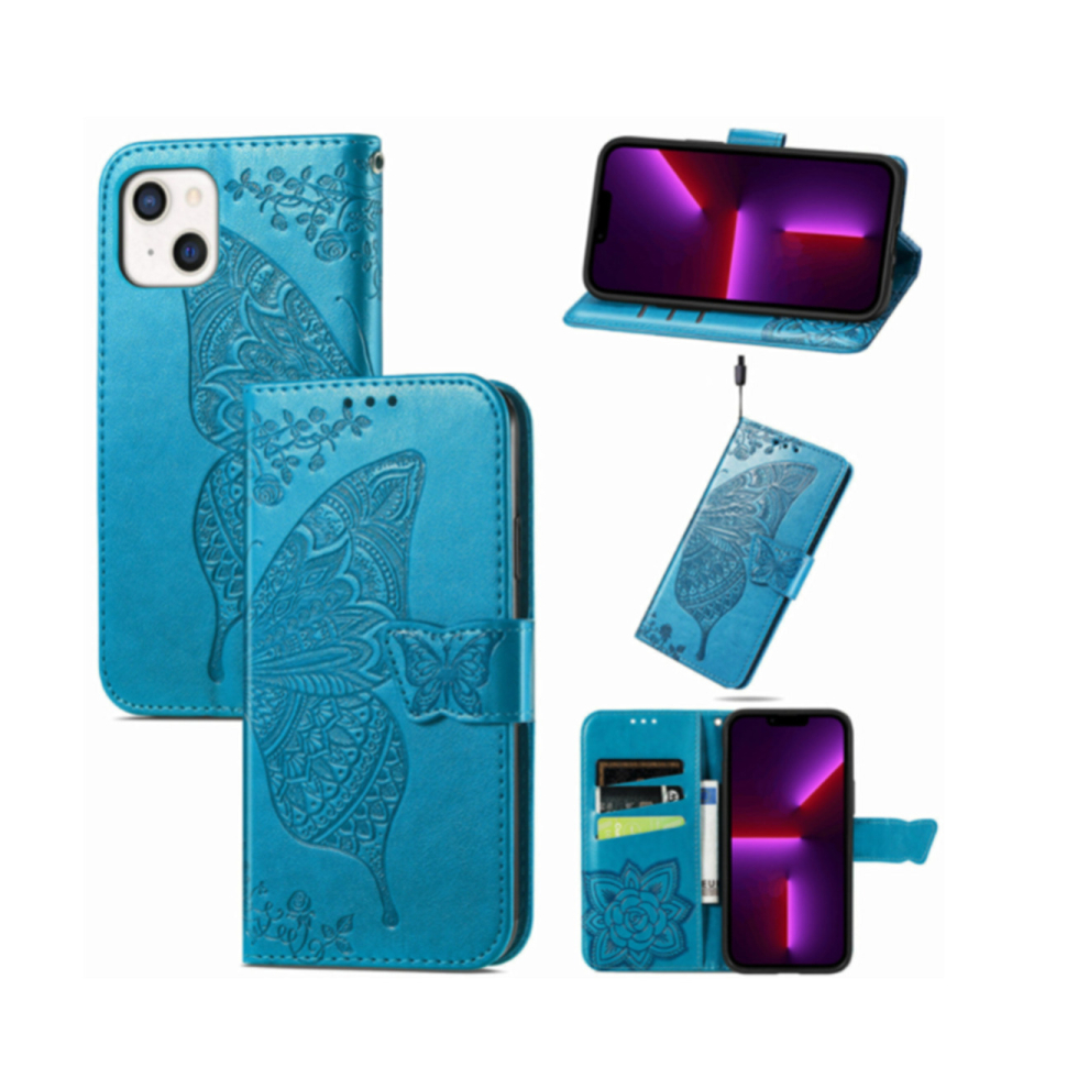 J27 Flip Phone Case Butterfly Flower Embossed Shockproof Phone Case For Iphone 14Pro 6.1 Inch 766261986346