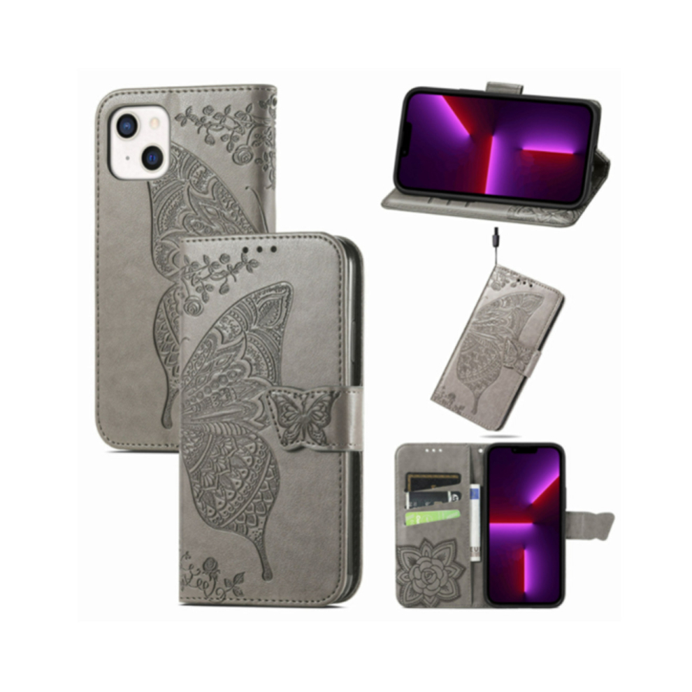 J28 Flip Phone Case Butterfly Flower Embossed Shockproof Phone Case For Iphone 14 Plus 6.7 Inch 766261986360