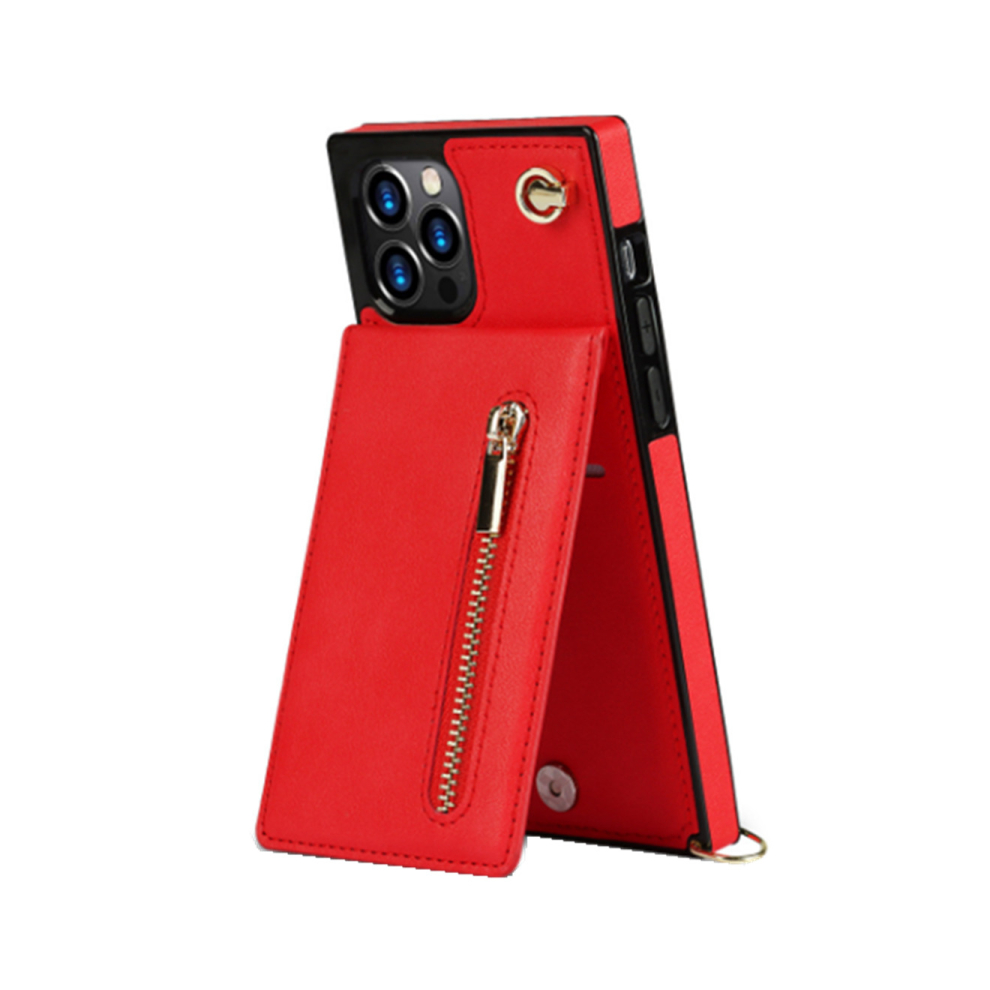 Photos - Case C10 Red Messenger Zipper Phone Protective Leather  Protection Bumper Mobile Phone Back Cover for IPhone 14 6.1