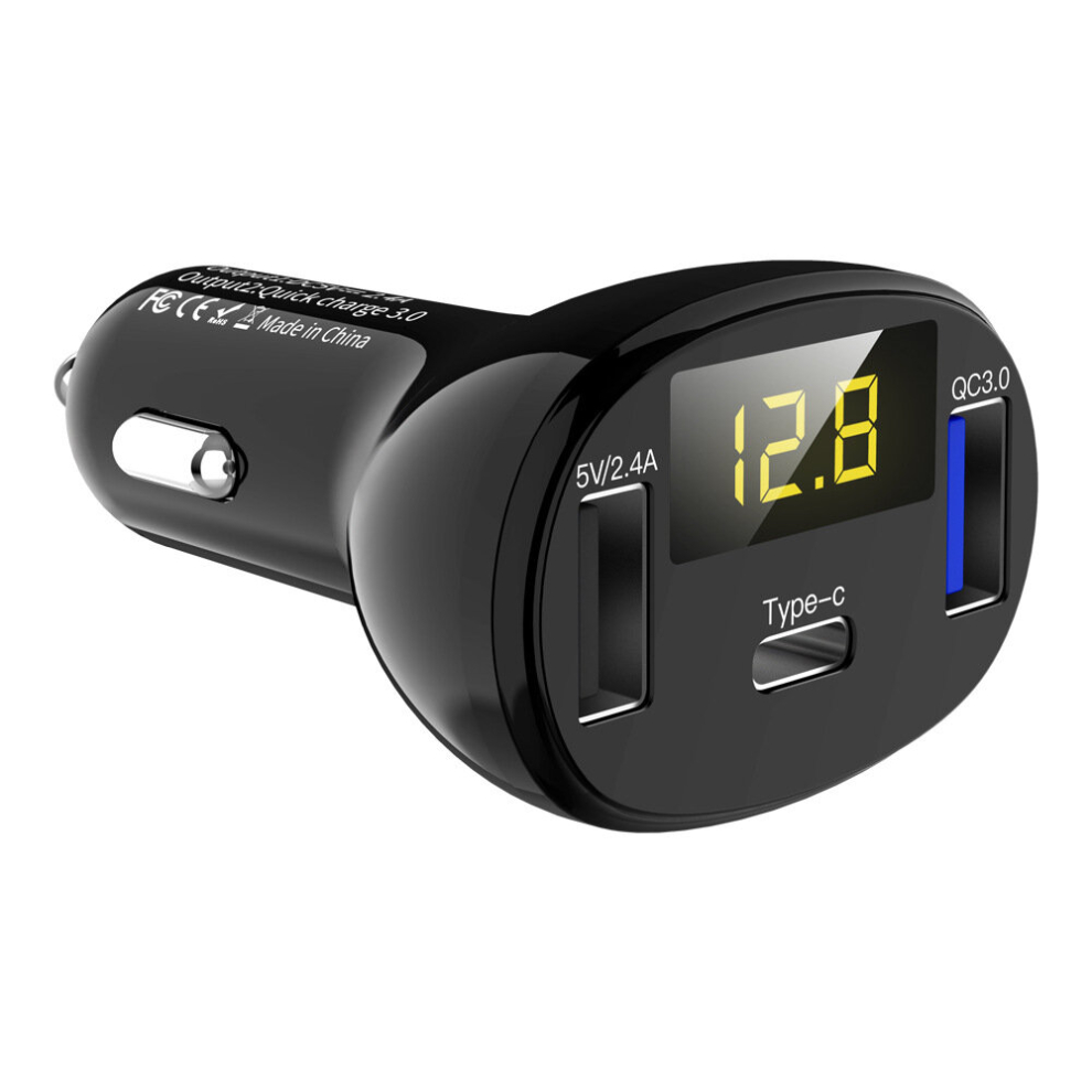 C02 Car Charger Digital Display Car Charger Type-C Charger Voltage Measurement Car Cigarette Lighter Qc3.0 Fast Charging 766261522308