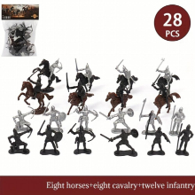 28pcs Medieval Warrior Static Soldier Model Ancient Soldier Military Toys 12 Soldiers 8 Horses 8 Riders Anime Character Toys Suitable For Game Fans Bi