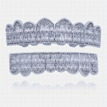 Unisex Noble 18K Big Golden Teeth Square Pave CZ 8 Teeth Top Bottom For Man And Women With Cubic Zircon