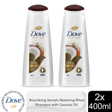 2x400ml Dove Nourishing Secrets Restoring Ritual Shampoo with Coconut Oil & Turmeric For Damaged Hair
