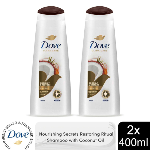 2x400ml Dove Nourishing Secrets Restoring Ritual Shampoo with Coconut Oil & Turmeric For Damaged Hair