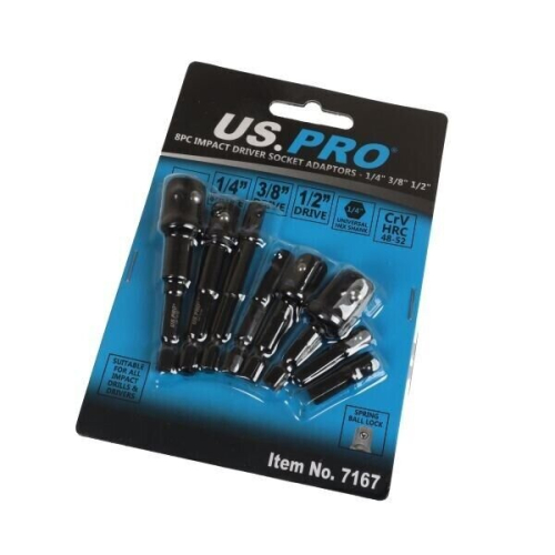 us pro 8pc Impact Driver Socket Adaptors 1/4" 3/8" 1/2" - 1/4" Hex DR